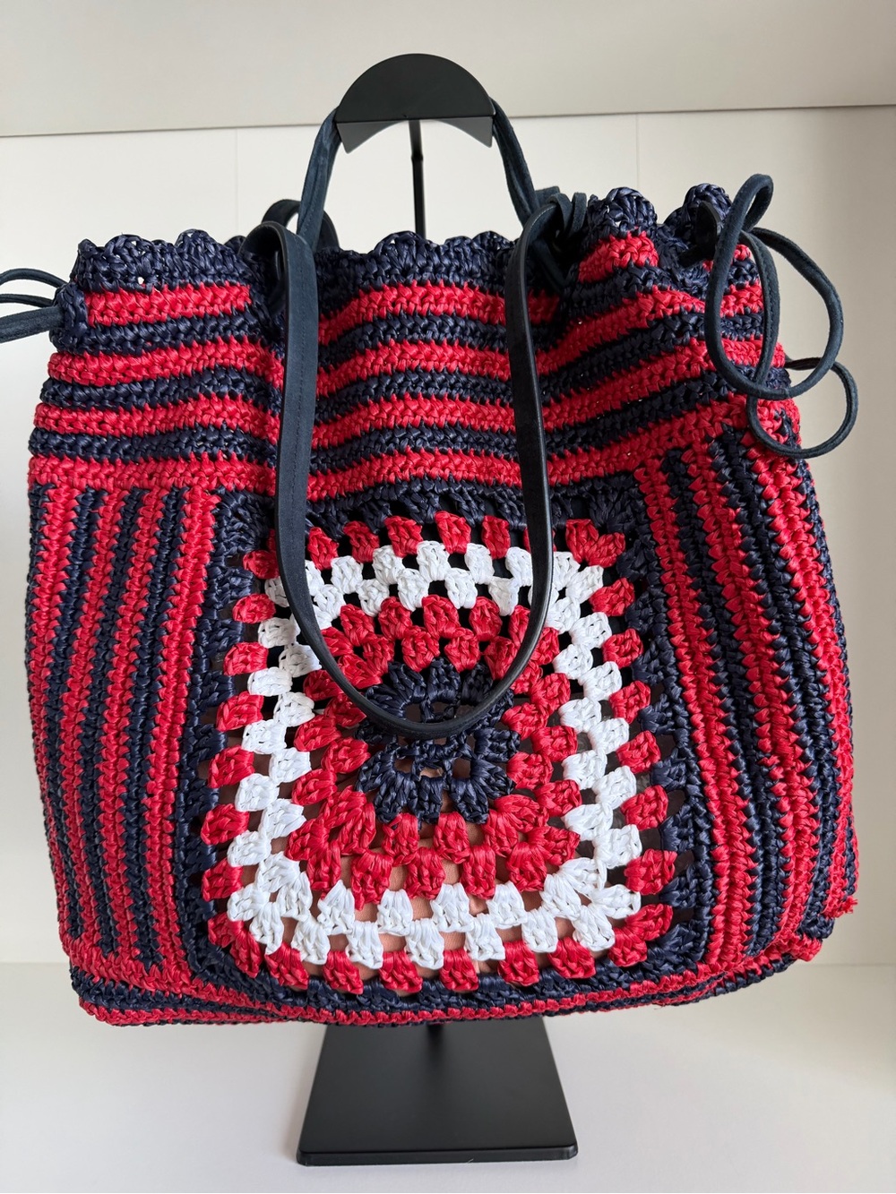 Miu Miu Red, Navy & White Crocheted Tote